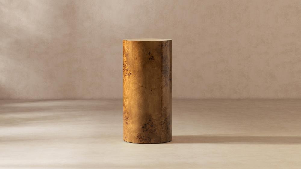 Jennifer Taylor Home Nebula 29.5" Burl Accent Pillar Side Table Medium Brown Walnut