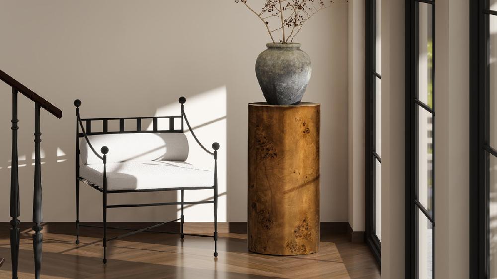 Jennifer Taylor Home Nebula 29.5" Burl Accent Pillar Side Table Medium Brown Walnut