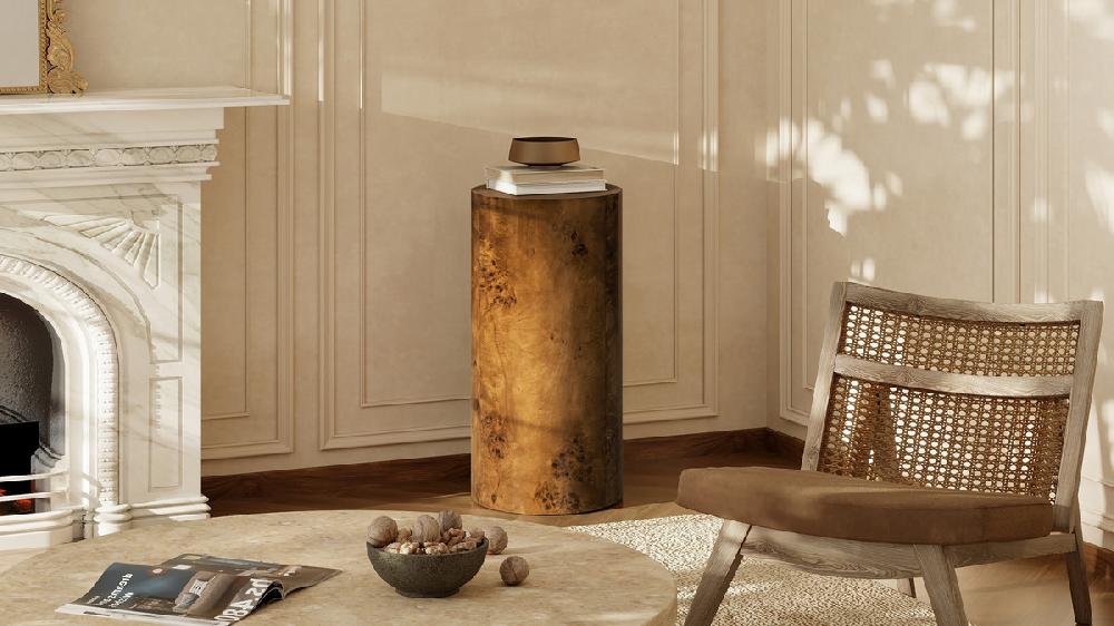 Jennifer Taylor Home Nebula 29.5" Burl Accent Pillar Side Table Medium Brown Walnut