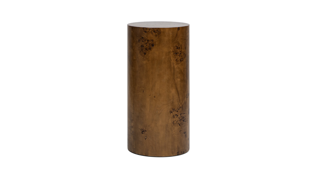 jennifer taylor home Nebula 29.5" Burl Accent Pillar Side Table Medium Brown Walnut