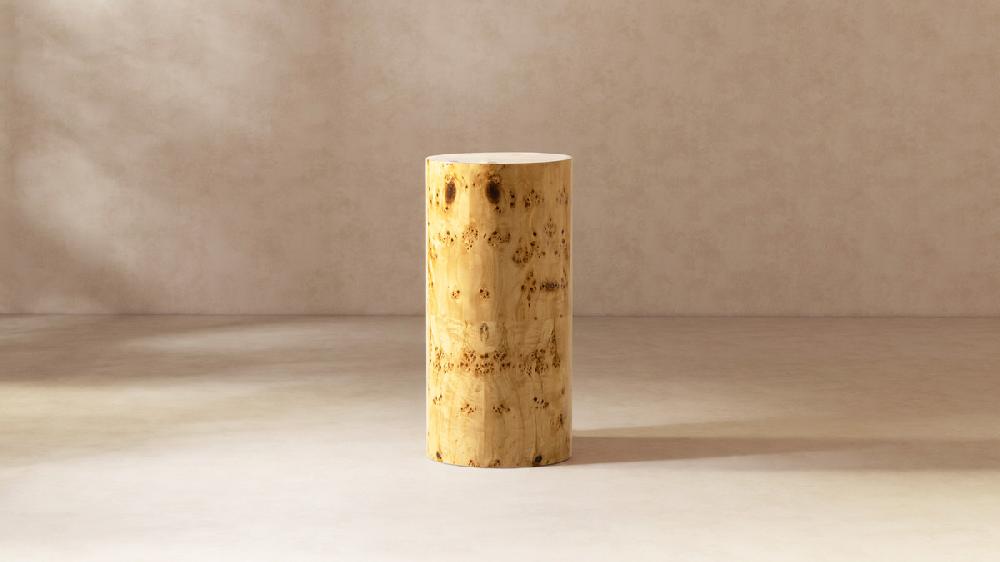 Jennifer Taylor Home Nebula 29.5" Burl Wood Accent Pillar Side Table Warm Natural Brown