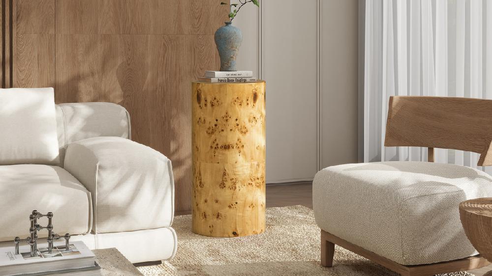 Jennifer Taylor Home Nebula 29.5" Burl Wood Accent Pillar Side Table Warm Natural Brown