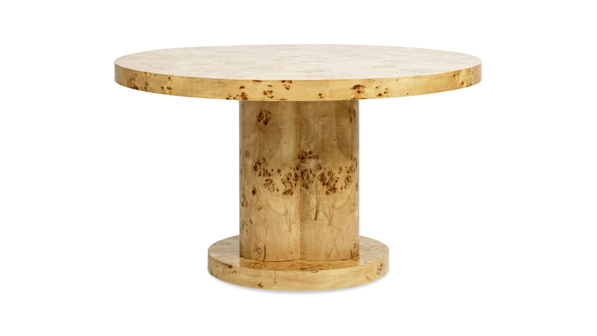 Jennifer Taylor Home Nebula 51" 5-6 Seater Round Burl Wood Pillar Dining Table Warm Natural Brown