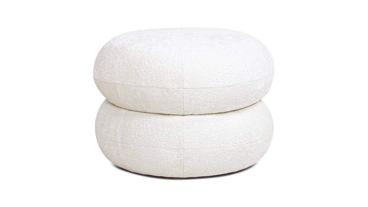 Jennifer Taylor Home Nest 19.5" Low Round Upholstered Ottoman Almond White