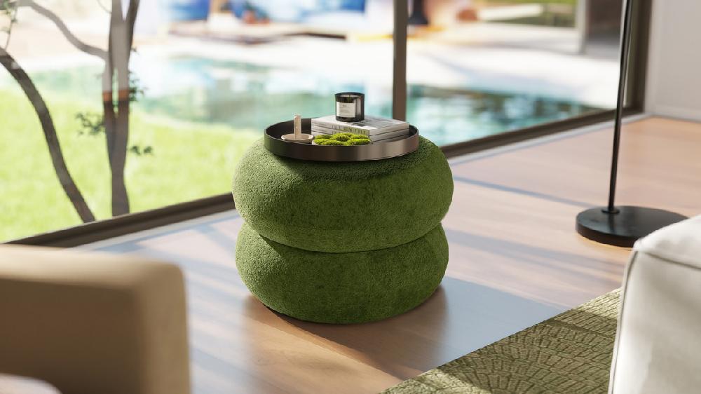 Jennifer Taylor Home Nest 19.5" Low Round Upholstered Ottoman Moss Green