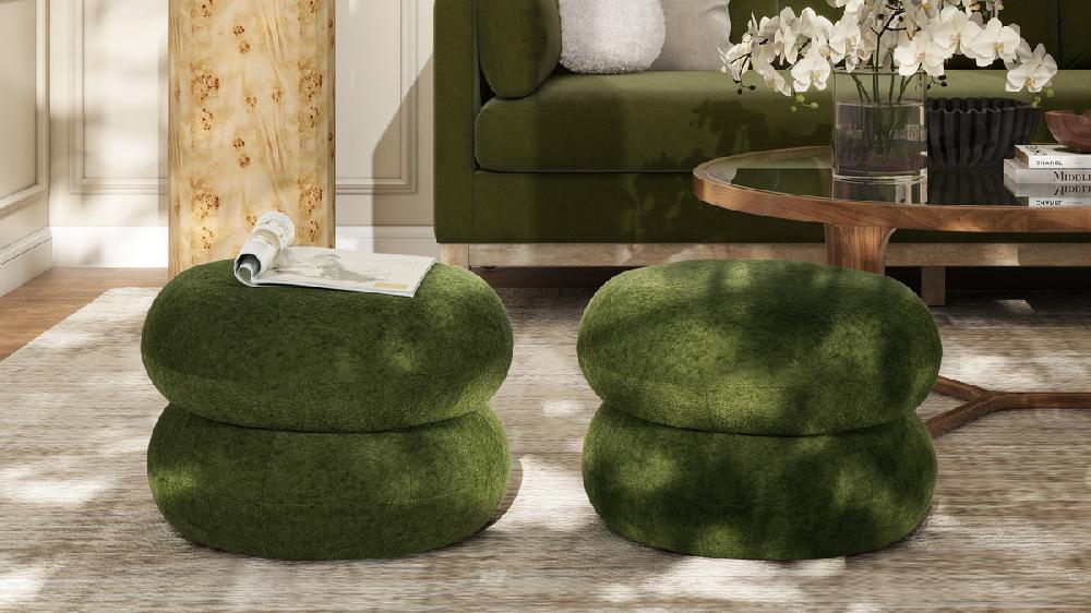 Jennifer Taylor Home Nest 19.5" Low Round Upholstered Ottoman Moss Green