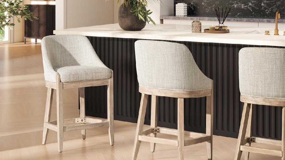 Jennifer Taylor Home Newport 26.5" Coastal Curved Back Upholstered Counter Stool Two-Tone Neutral Gray