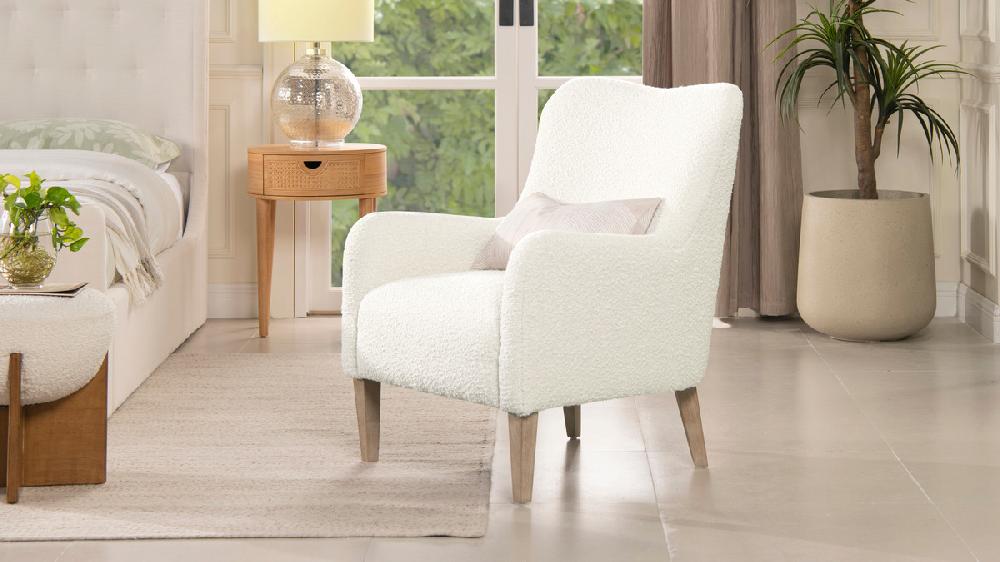 Jennifer Taylor Home Nimbus 27.5" Curved Accent Chair Ivory White Bouclé