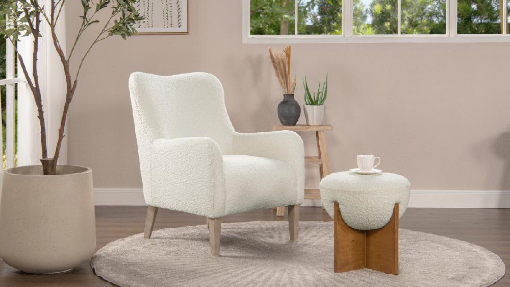 Jennifer Taylor Home Nimbus 27.5" Curved Accent Chair Ivory White Bouclé