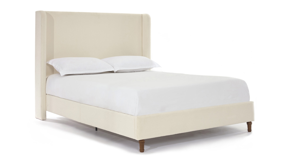 jennifer taylor home Noelle Upholstered Wingback Platform Bed King Bouclé Ivory