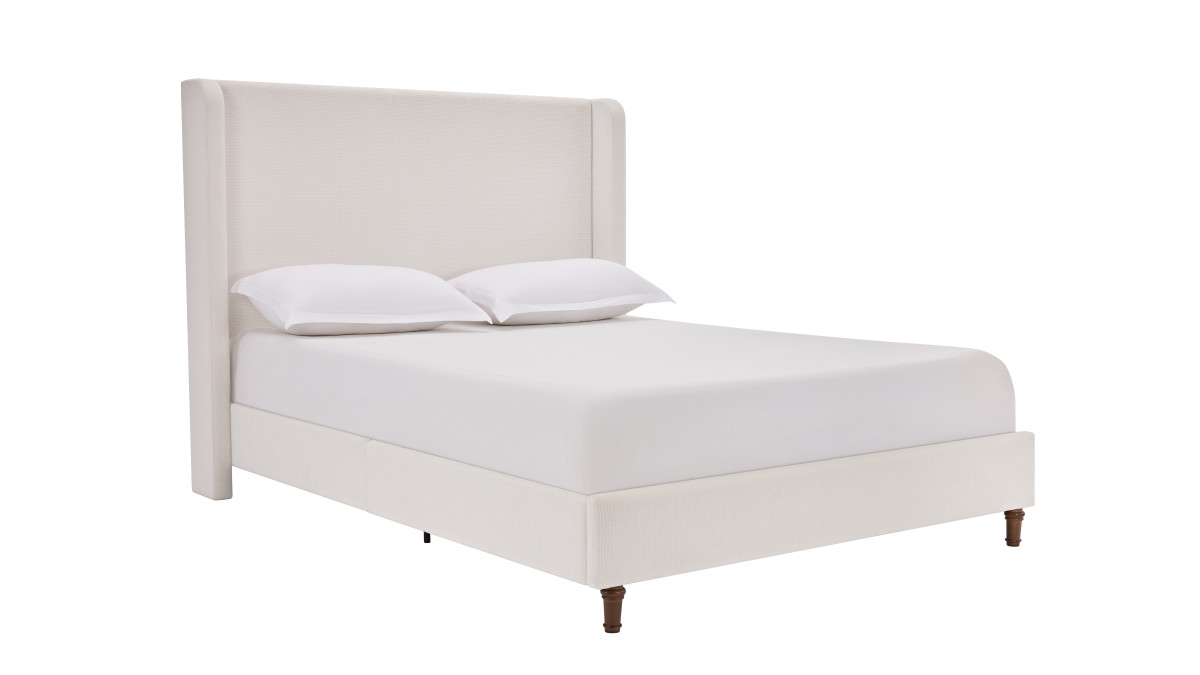 jennifer taylor home Noelle Upholstered Wingback Platform Bed King Chenille Cream White