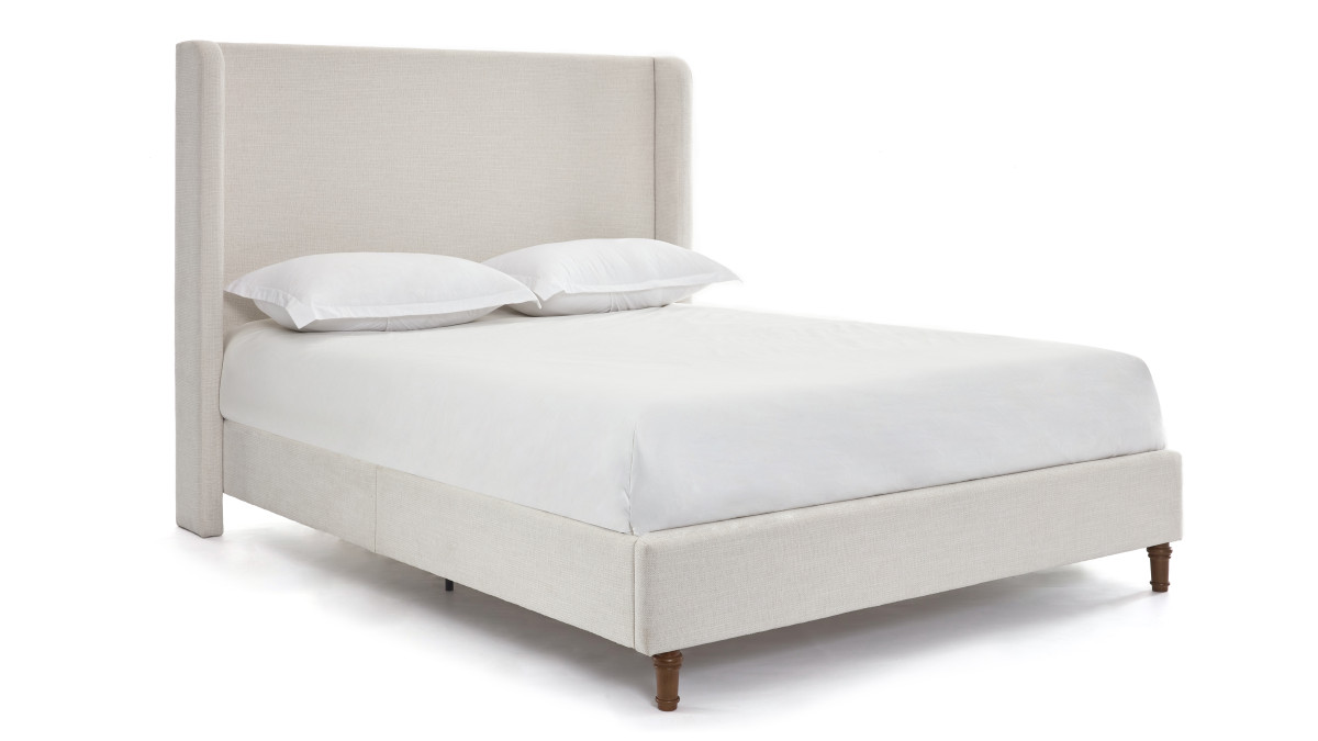 jennifer taylor home Noelle Upholstered Wingback Platform Bed King Chenille Ivory