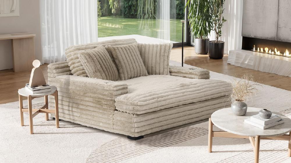 Jennifer Taylor Home Nolan 65" Oversized Cozy Chaise Lounger With Dual Cup Holders & USB Corduroy Latte