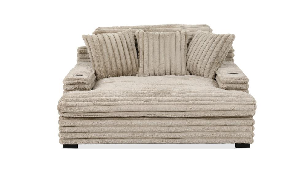 Jennifer Taylor Home Nolan 65" Oversized Cozy Chaise Lounger With Dual Cup Holders & USB Corduroy Latte