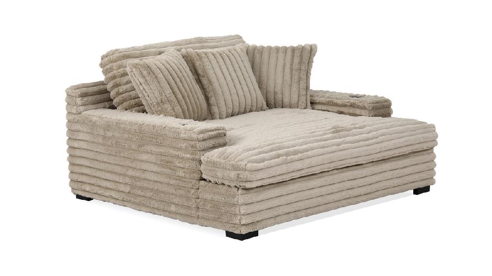 Jennifer Taylor Home Nolan 65" Oversized Cozy Chaise Lounger With Dual Cup Holders & USB Corduroy Latte