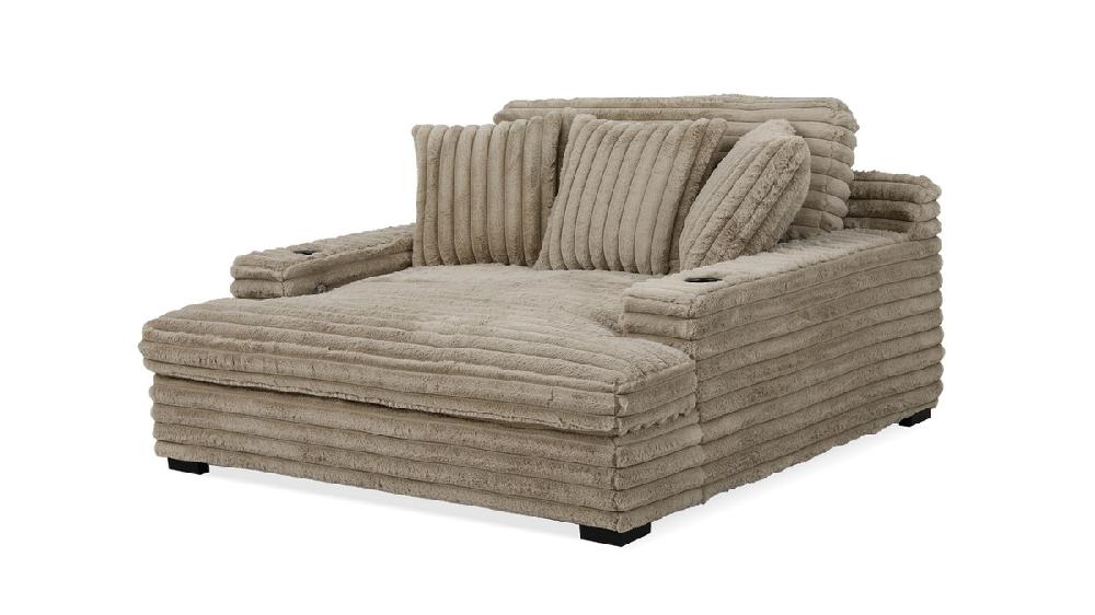 jennifer taylor home Nolan 65" Oversized Cozy Chaise Lounger with Dual Cup Holders & USB Corduroy Latte