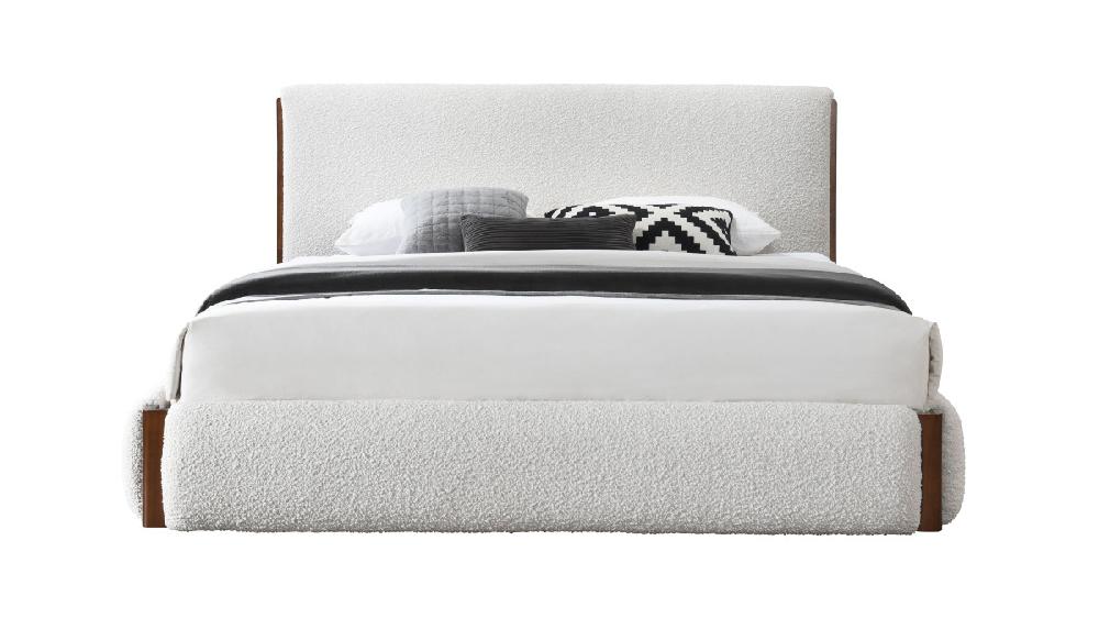 Jennifer Taylor Home Nomi Upholstered King Platform Bed With Wood Trim Accents Bouclé White