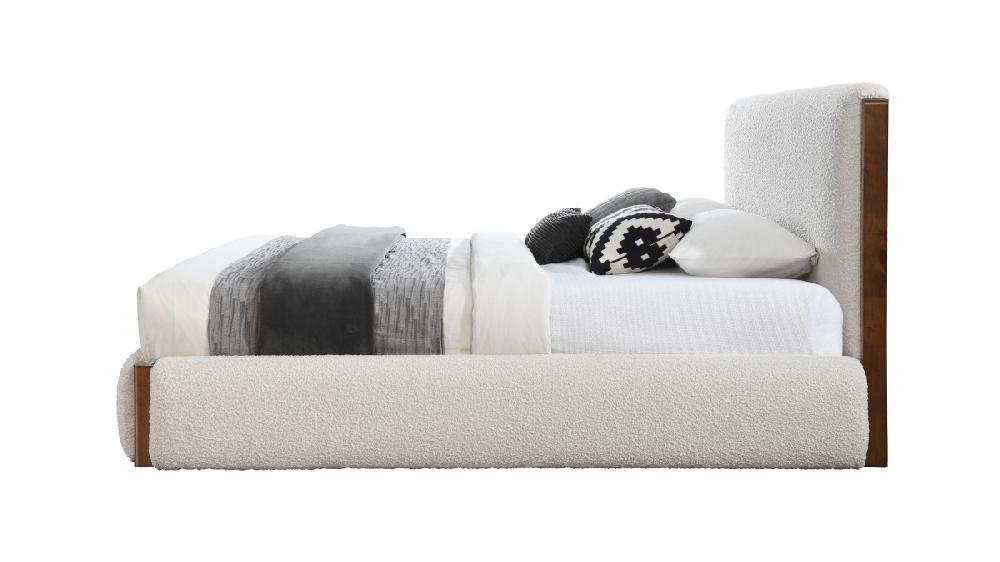 Jennifer Taylor Home Nomi Upholstered King Platform Bed With Wood Trim Accents Bouclé White