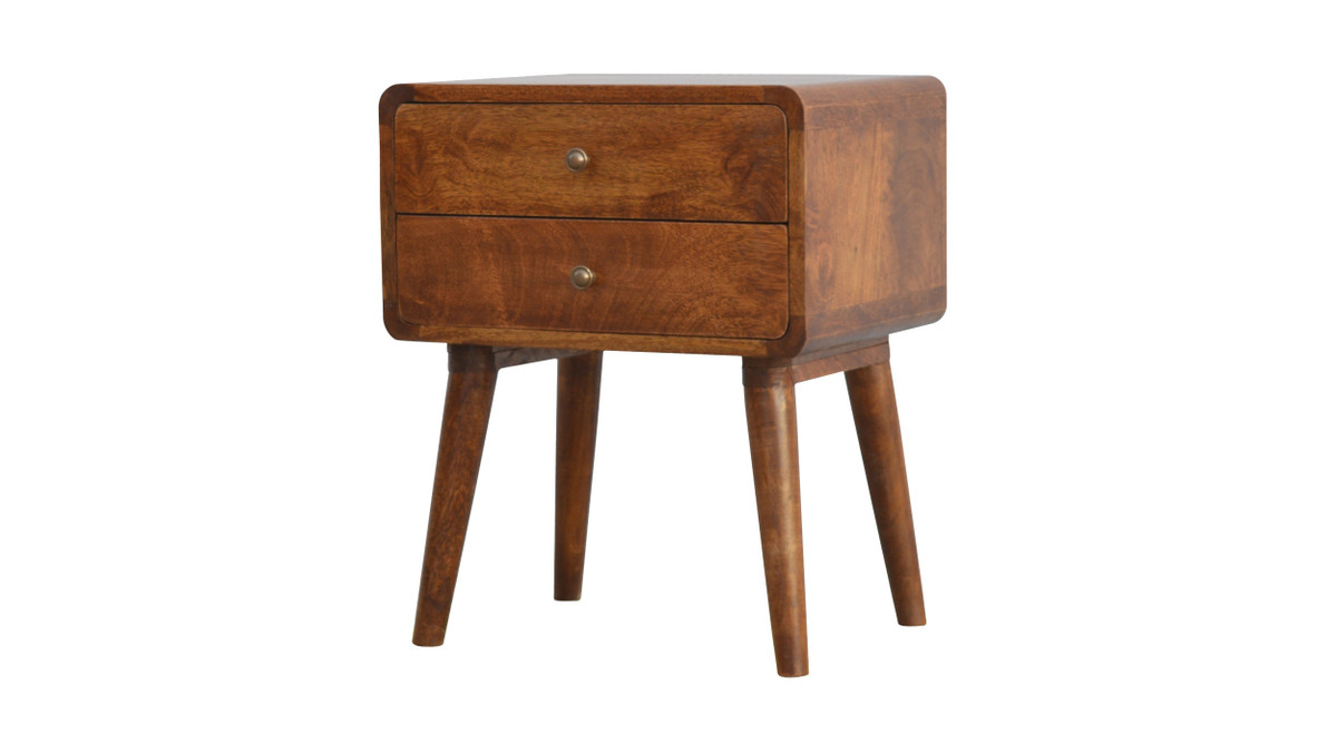 Jennifer Taylor Home Norden 17.7" Solid Wood Nightstand With 2 Drawers And Nordic Legs Chestnut Finish