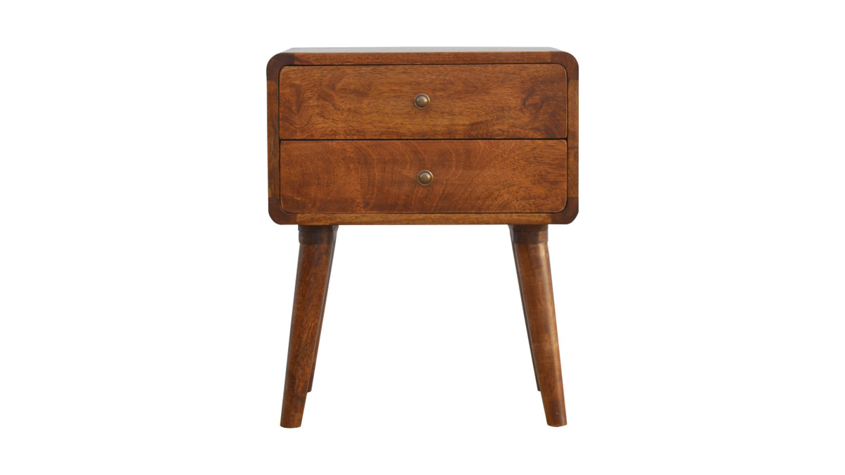 jennifer taylor home Norden 17.7" Solid Wood Nightstand with 2 Drawers and Nordic Legs Chestnut Finish