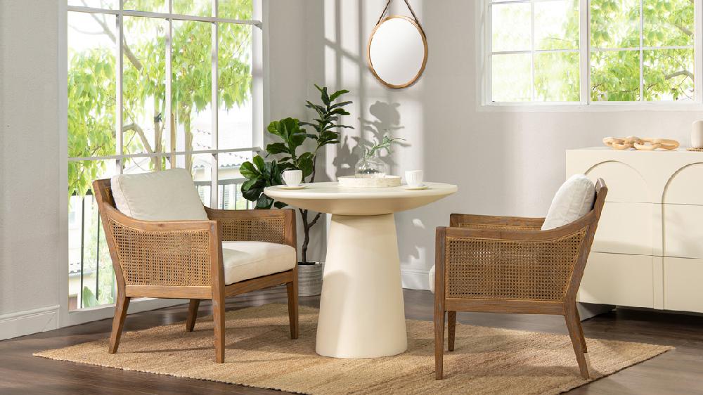 Jennifer Taylor Home Ontario 24.5" Oak & Rattan Upholstered Accent Arm Chair Natural White