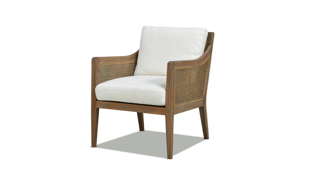 jennifer taylor home Ontario 24.5" Oak & Rattan Upholstered Accent Arm Chair Natural White