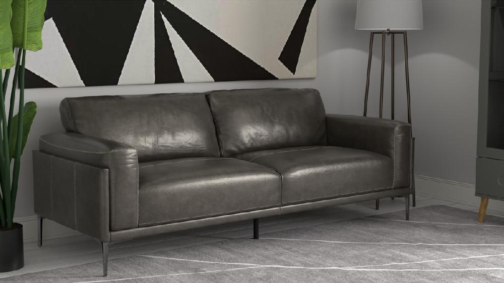 Jennifer Taylor Home Orin 84" Genuine Leather Sofa With Metal Legs And Streamlined Modern Silhouette