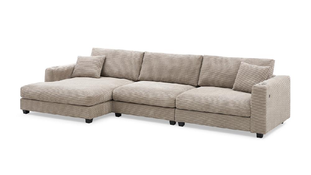 Jennifer Taylor Home Orinda 134" Corduroy Chaise Sectional With USB Ports & Cup Holders Corduroy Khaki