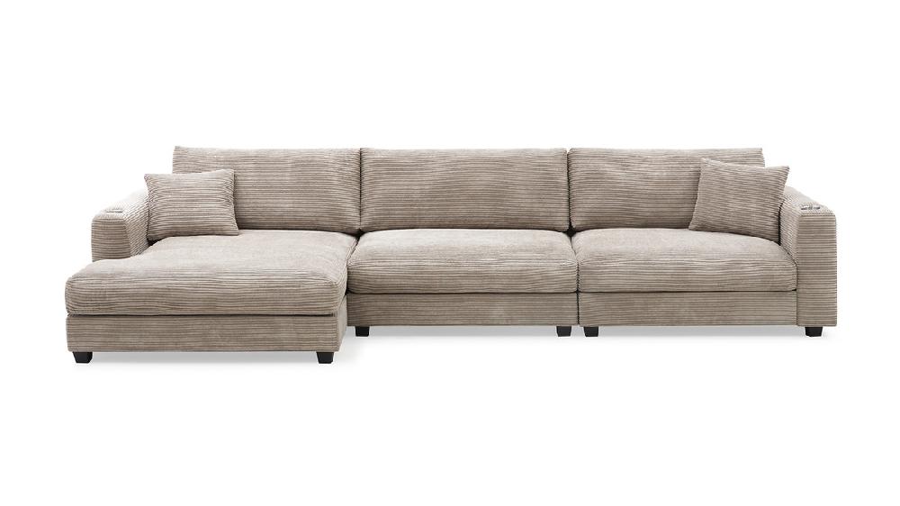 jennifer taylor home Orinda 134" Corduroy Chaise Sectional with USB Ports & Cup Holders Corduroy Khaki jennifer taylor home Orinda 134" Corduroy Chaise Sectional with USB Ports & Cup Holders Corduroy Khaki