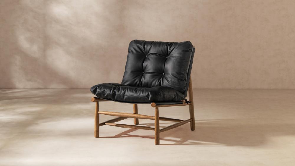 Jennifer Taylor Home Oxford 26.5" Leather Mid-Century Modern Accent Chair Noir Black