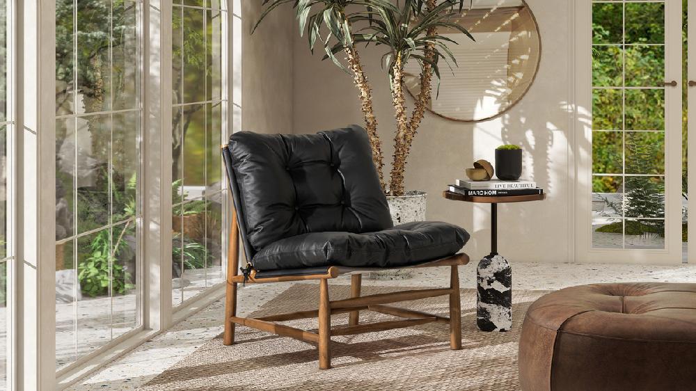 Jennifer Taylor Home Oxford 26.5" Leather Mid-Century Modern Accent Chair Noir Black