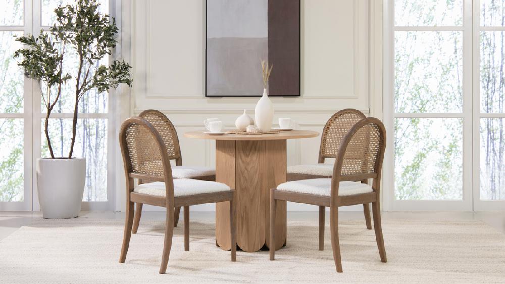 Jennifer Taylor Home Panama 18.5" Curved Cane Rattan Side Dining Chair Set Of 2 Ivory White Bouclé