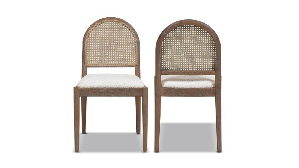 Jennifer Taylor Home Panama 18.5" Curved Cane Rattan Side Dining Chair Set Of 2 Ivory White Bouclé