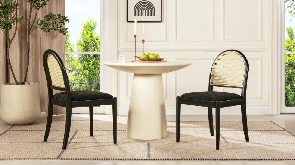 Jennifer Taylor Home Panama 18.5" Curved Cane Rattan Side Dining Chair Set Of 2 Ebony Black Bouclé