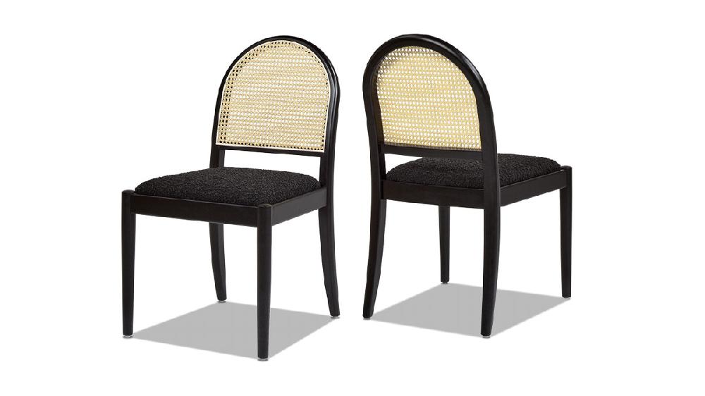 jennifer taylor home Panama 18.5" Curved Cane Rattan Side Dining Chair Set of 2 Ebony Black Bouclé