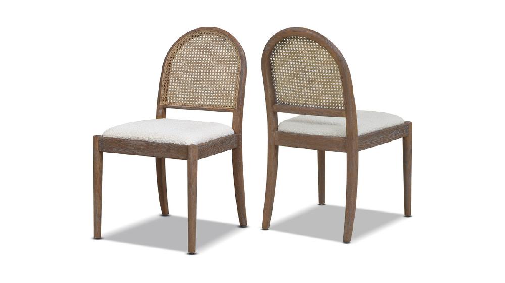 jennifer taylor home Panama 18.5" Curved Cane Rattan Side Dining Chair Set of 2 Ivory White Bouclé