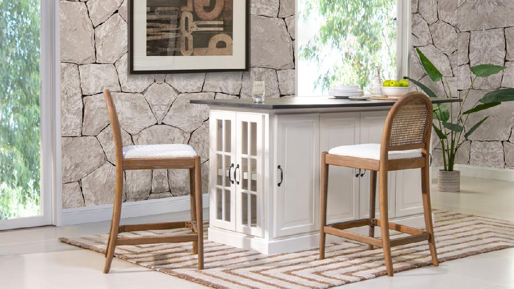Jennifer Taylor Home Panama 26.5" Curved Back Cane Rattan Counter Stool Set Of 2 Ivory White Bouclé