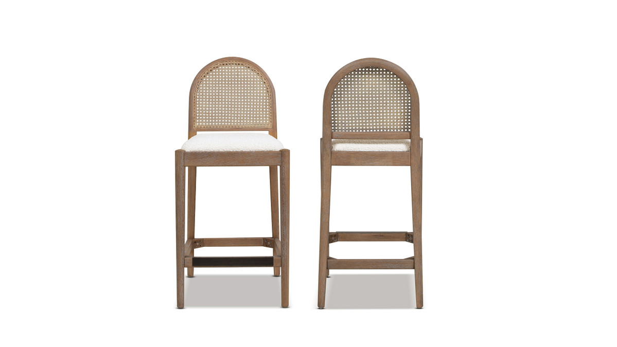 Jennifer Taylor Home Panama 26.5" Curved Back Cane Rattan Counter Stool Set Of 2 Ivory White Bouclé
