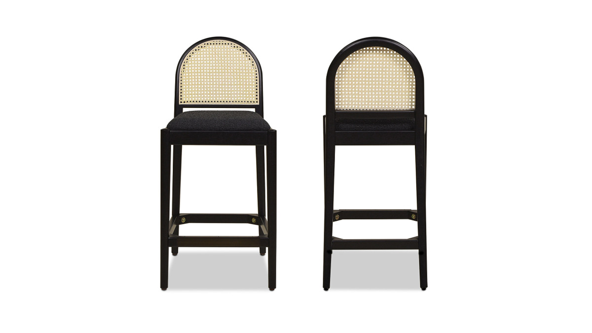 Jennifer Taylor Home Panama 26.5" Curved Back Cane Rattan Counter Stool Set Of 2 Ebony Black Bouclé