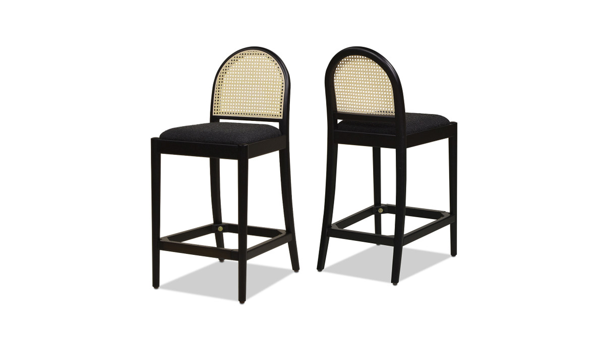 jennifer taylor home Panama 26.5" Curved Back Cane Rattan Counter Stool Set of 2 Ebony Black Bouclé jennifer taylor home Panama 26.5" Curved Back Cane Rattan Counter Stool Set of 2 Ebony Black Bouclé