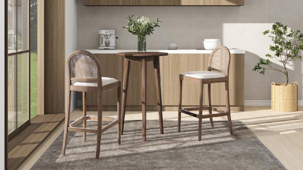 Jennifer Taylor Home Panama 30.5" Curved Back Cane Rattan Bar Stool Set Of 2 Ivory White Bouclé