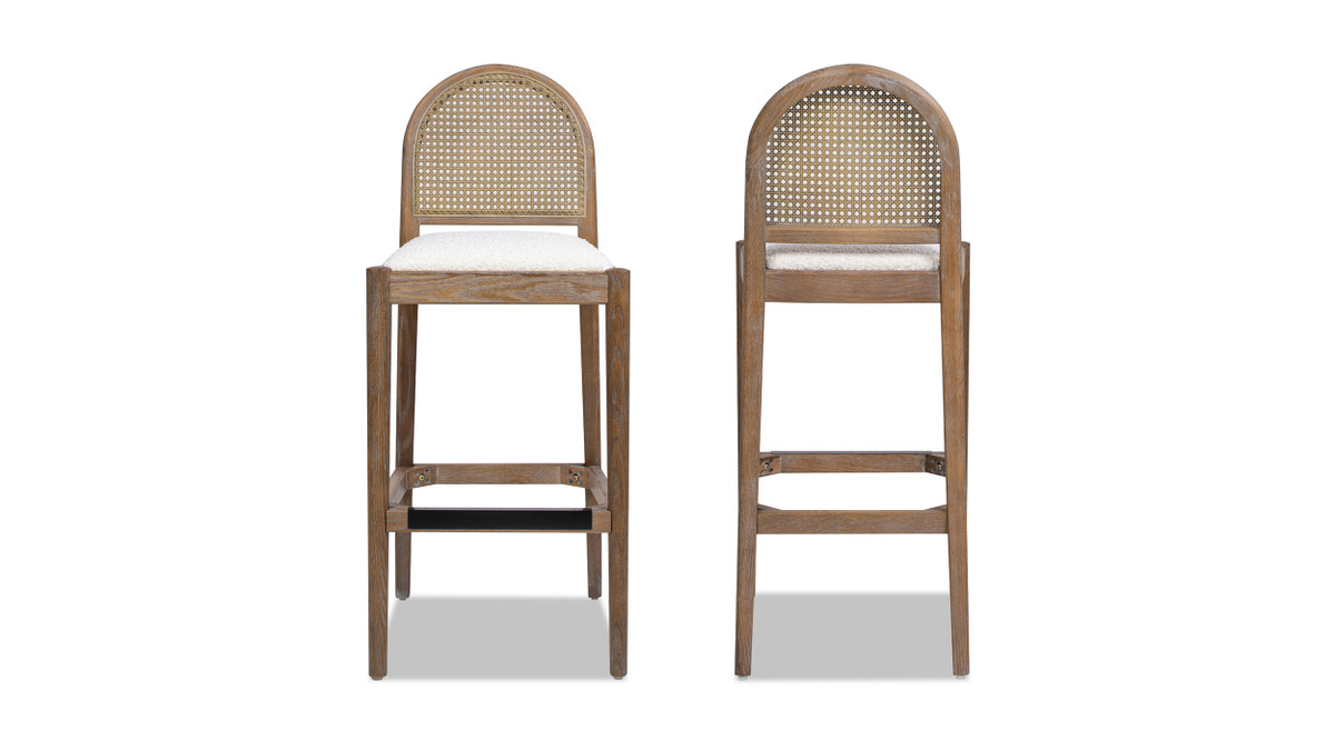 Jennifer Taylor Home Panama 30.5" Curved Back Cane Rattan Bar Stool Set Of 2 Ivory White Bouclé
