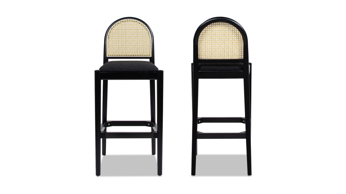 Jennifer Taylor Home Panama 30.5" Curved Back Cane Rattan Bar Stool Set Of 2 Ebony Black Bouclé