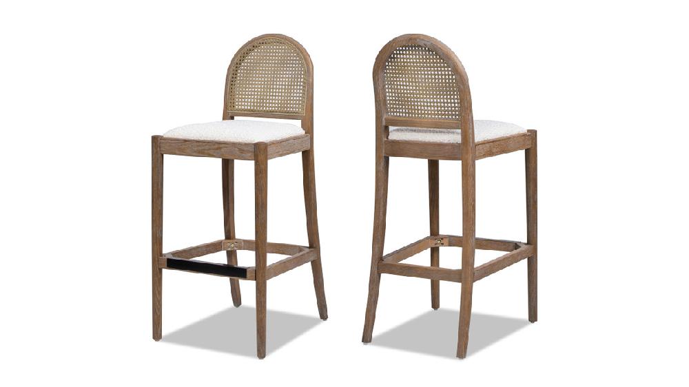jennifer taylor home Panama 30.5" Curved Back Cane Rattan Bar Stool Set of 2 Ivory White Bouclé