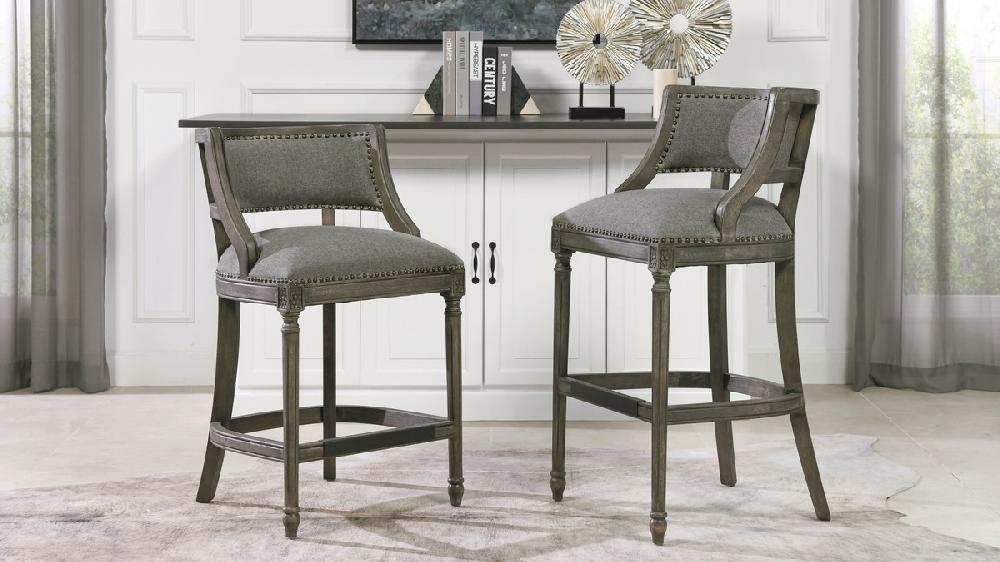 Jennifer Taylor Home Paris 26” Farmhouse Counter Height Bar Stool With Backrest Heathered Grey