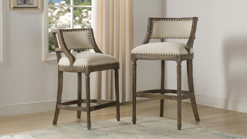 Jennifer Taylor Home Paris 26” Farmhouse Counter Height Bar Stool With Backrest Light Beige