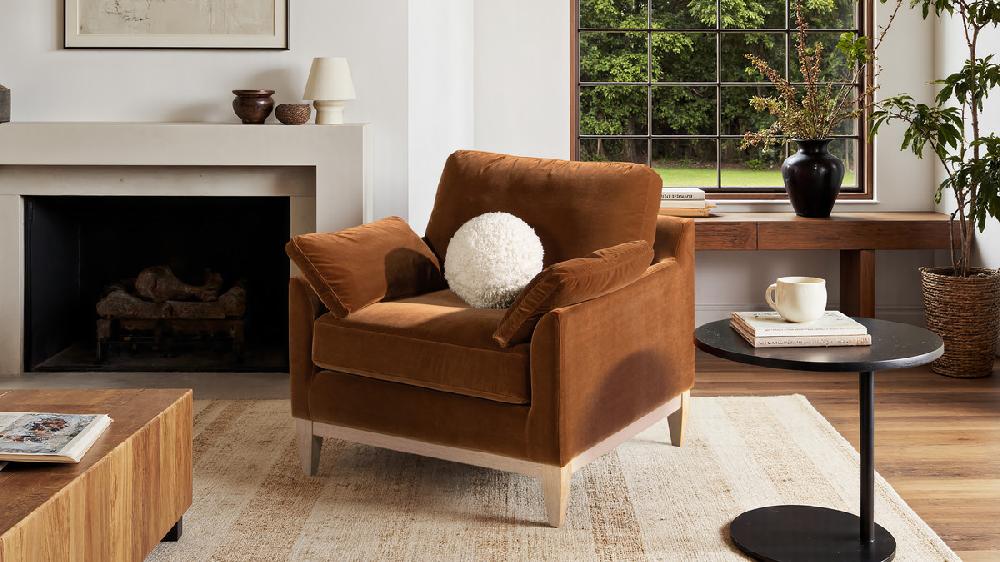 Jennifer Taylor Home Pasadena 36" Wide Modern Farmhouse Accent Arm Chair Burnt Orange Performance Velvet