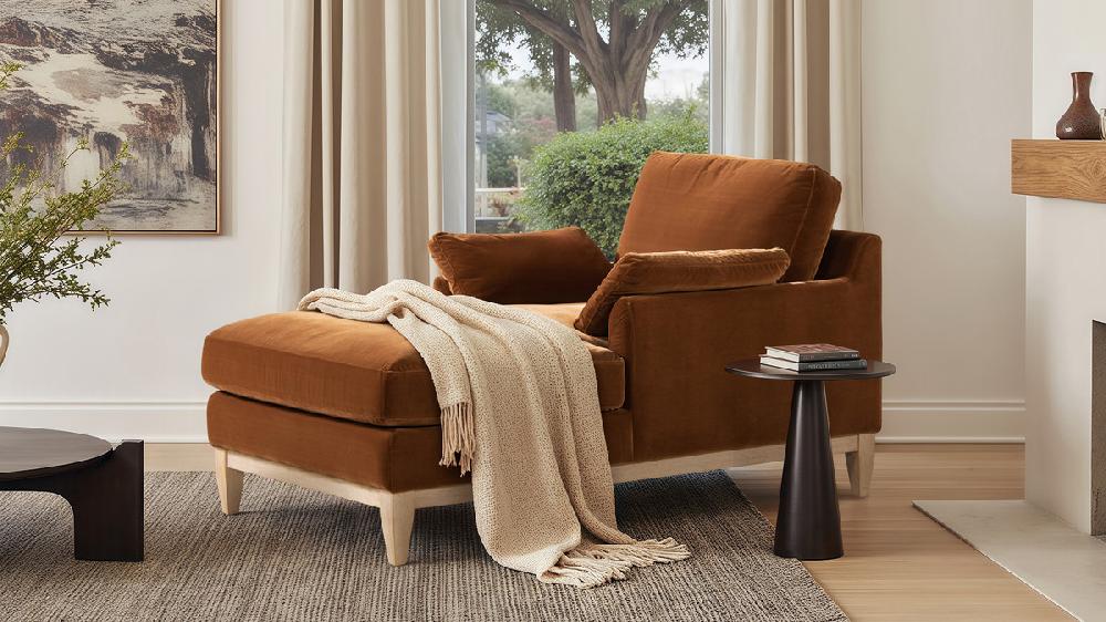 Jennifer Taylor Home Pasadena Modern Farmhouse Chaise Lounge Chair Burnt Orange Performance Velvet