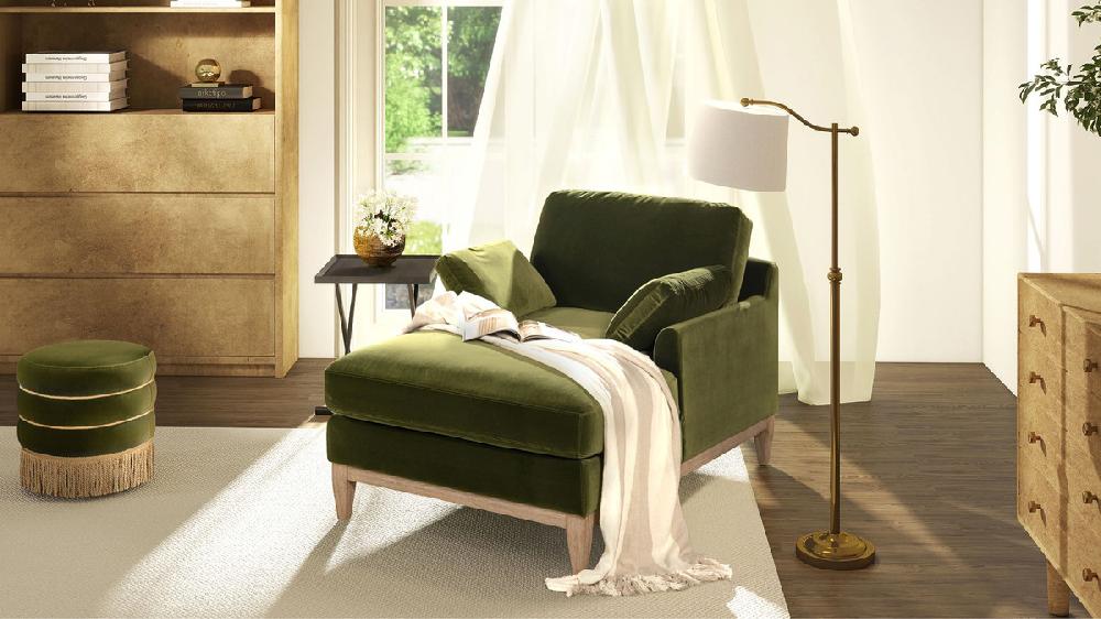 jennifer Taylor Home Pasadena Modern Farmhouse Chaise Lounge Chair Olive Green