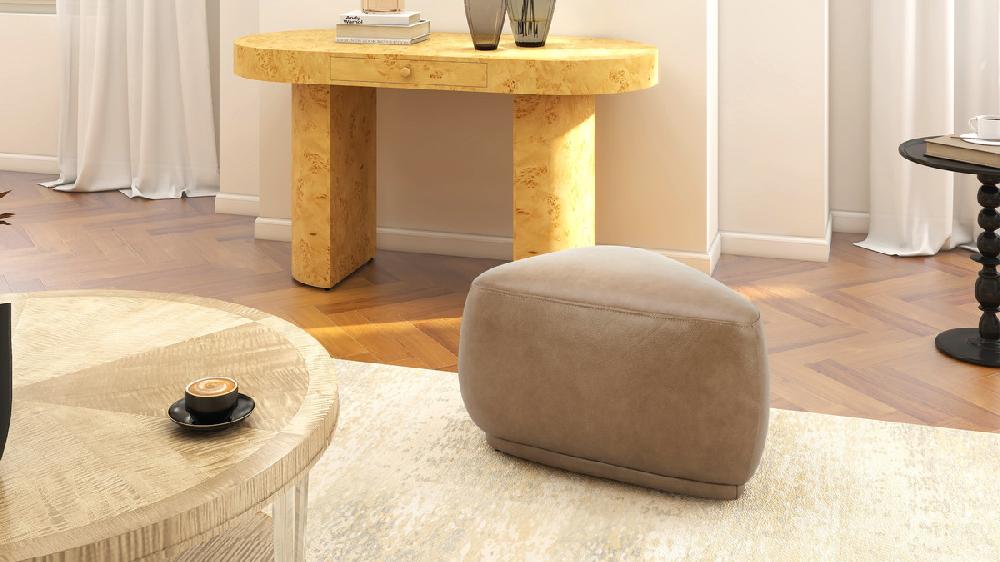 Jennifer Taylor Home Pebble 26" Rounded Triangle Cocktail Ottoman Tuscan Tan Brown Top Grain Leather